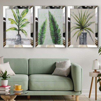 Farklı Yeşil Yapraklar Aynalı Tablo Set