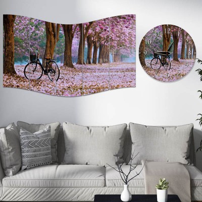 Pembe Yapraklı Ağaçlar - Bisiklet Tablo - Saat