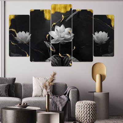 Siyah Zeminli Lotus Çiçeği Tablo